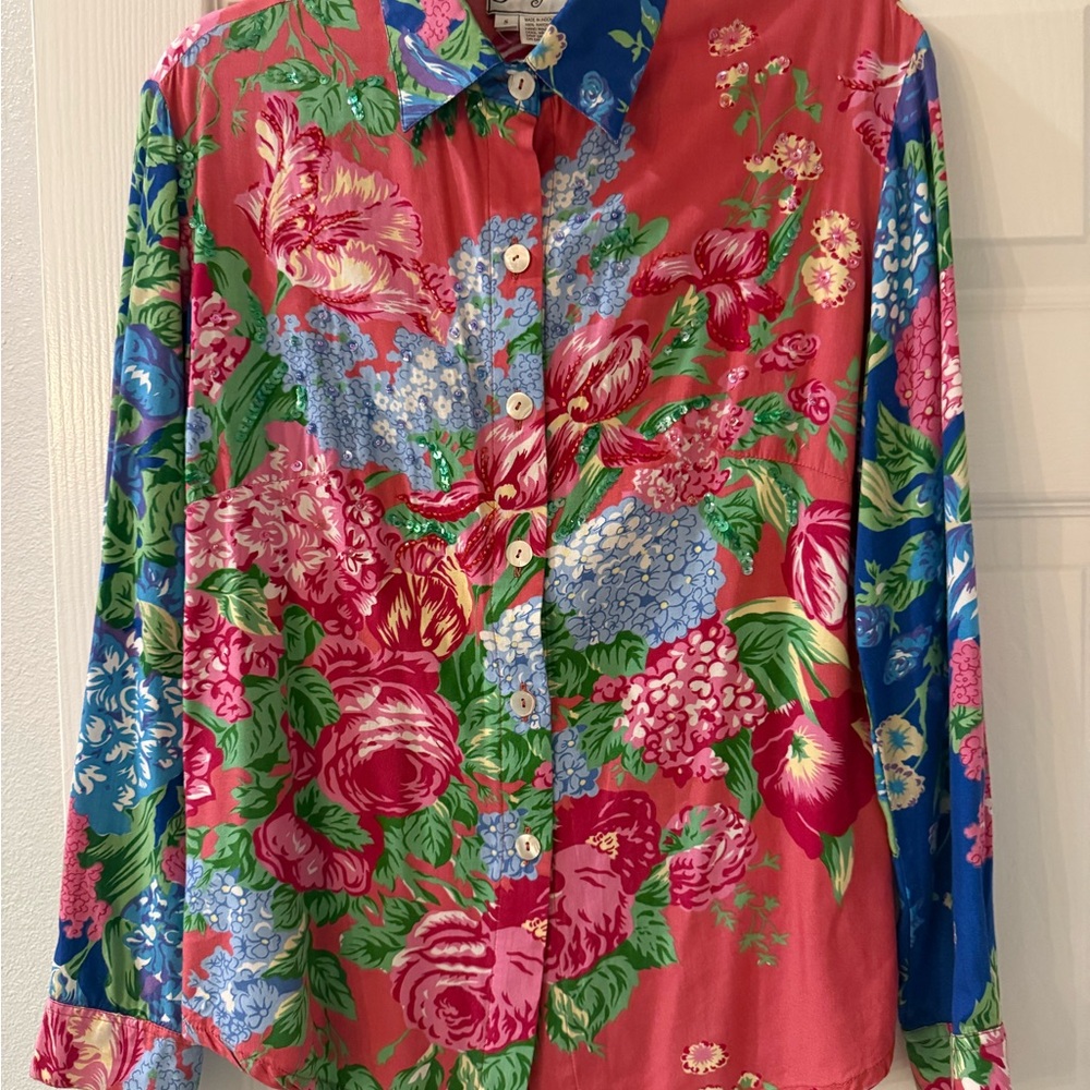 VTG Surya Floral Multicolor Sequence Blouse - Picture 1 of 5